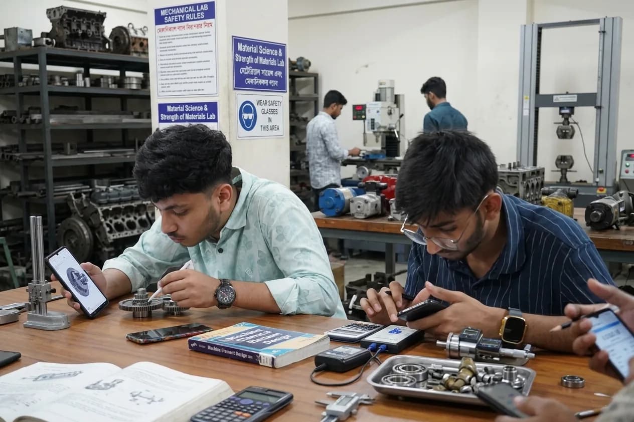Sonargaon University Mechanical Engineering students engaged in laboratory work